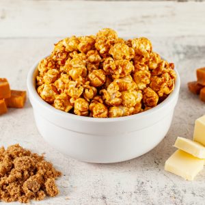 Caramel popcorn with brown sugar, butter, and caramels.